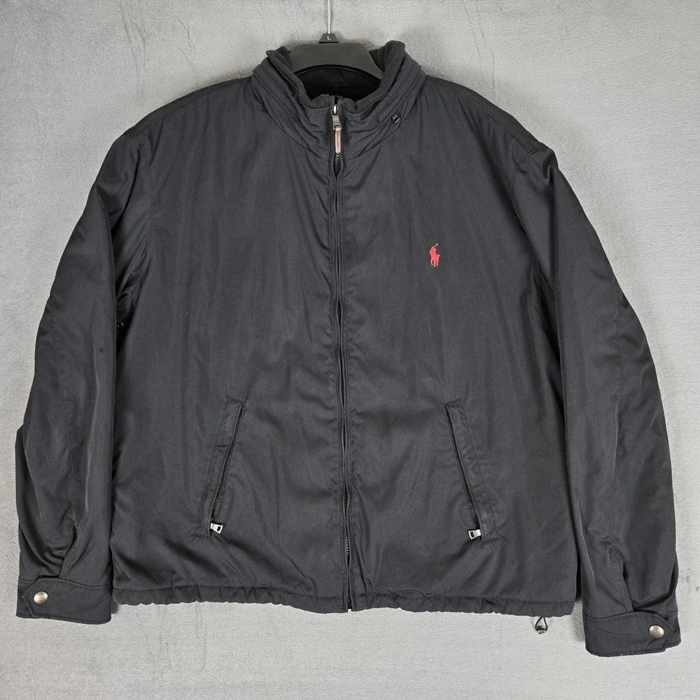 Polo Ralph Lauren Harrington Jacket Mens 2XL Black Fleece Lined Stowaway Hood‎